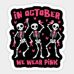 Breast Cancer Awareness Halloween Skeletons Dancing Sticker